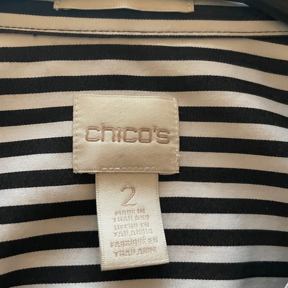 Chico's No Iron Cotton Striped Tunic Shirt Black White Long Sleeve Size 2 Large - Picture 5 of 6